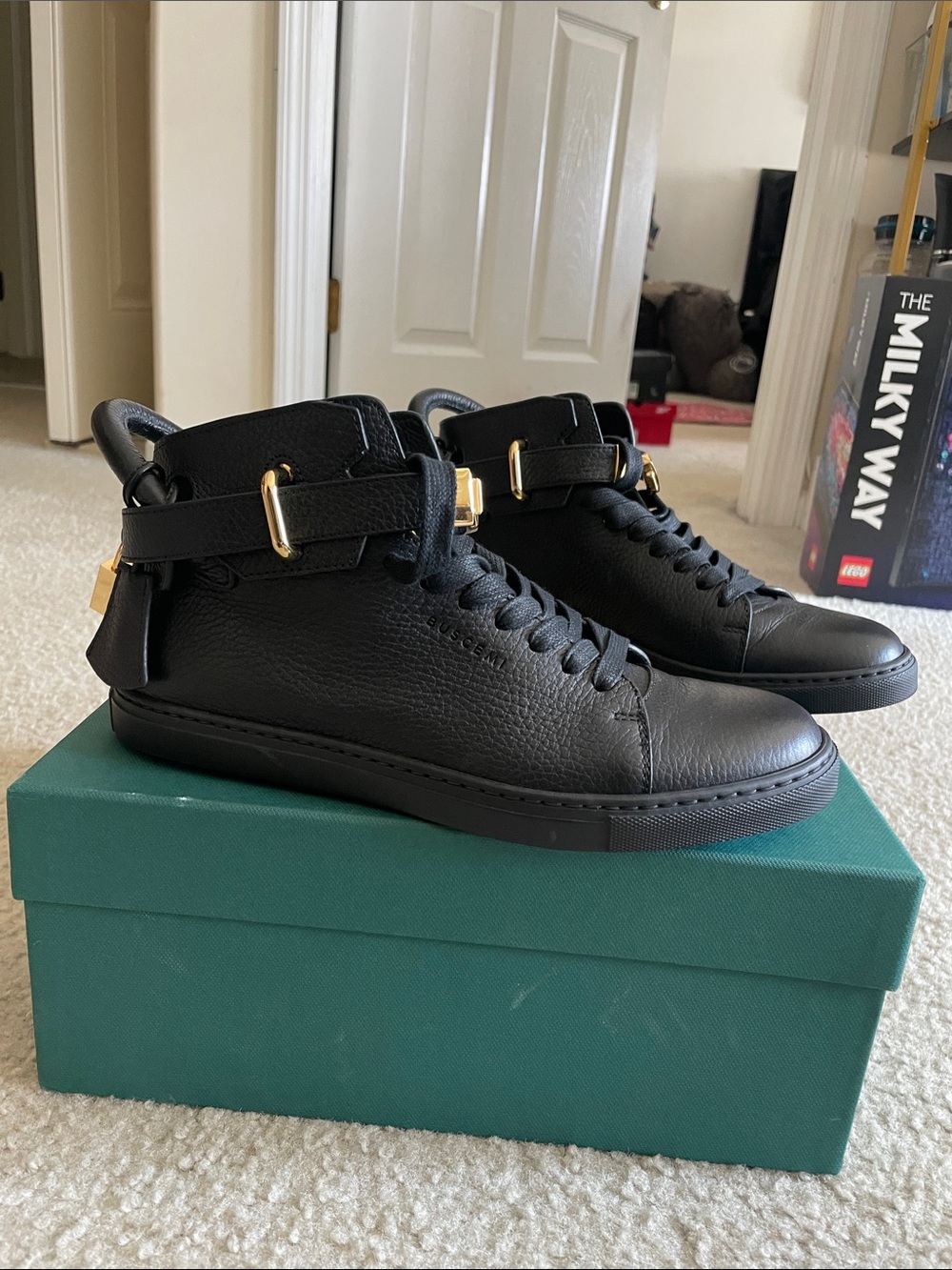 Buscemi Leather High-Top Sneakers with Gold Accent sz 9